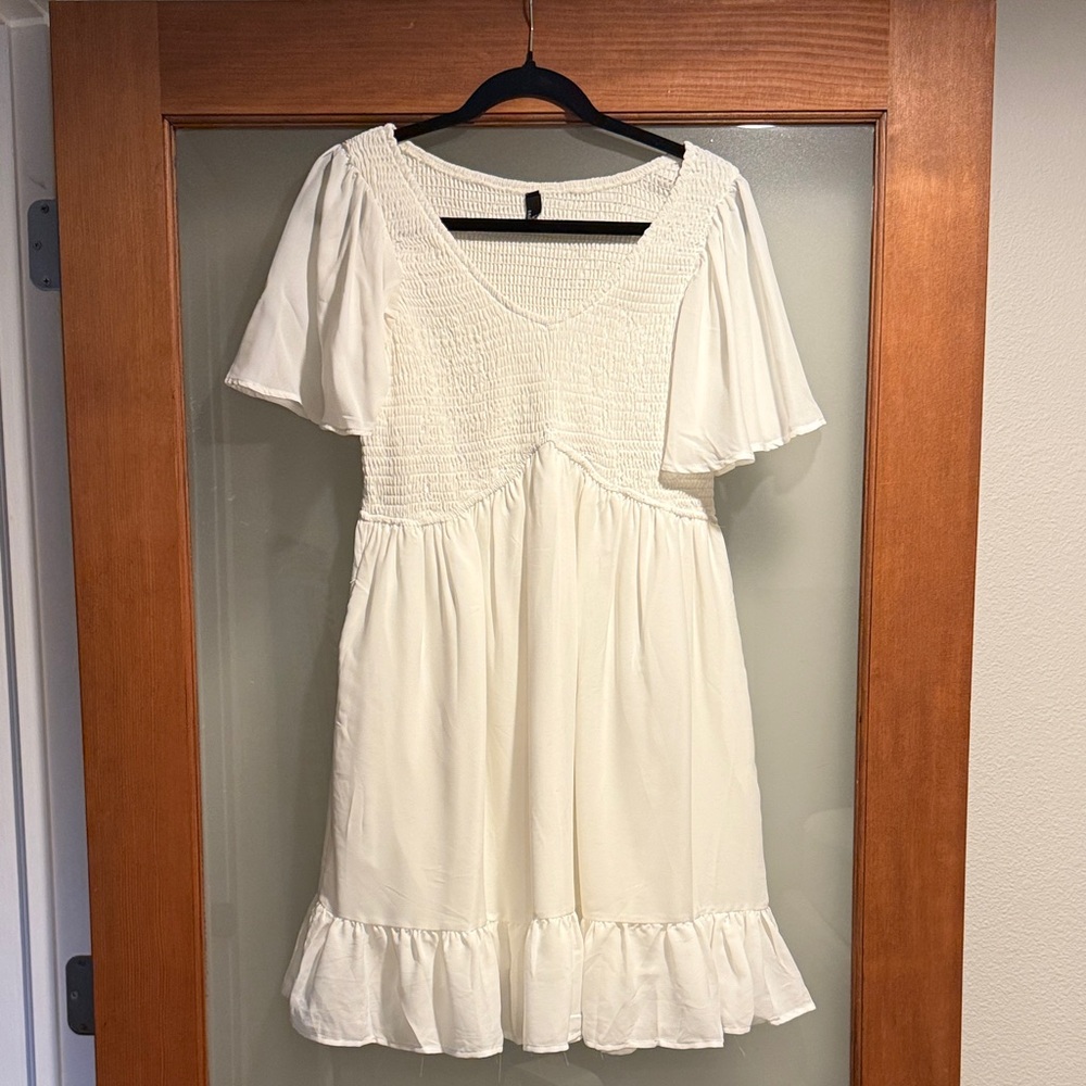 Elegant White Smocked Dress